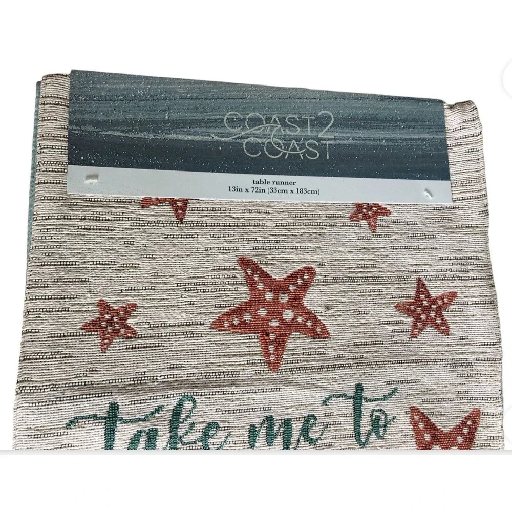 Starfish Table Runner Tapestry Take Me to The Beach Lined Summer Tropical 13x72